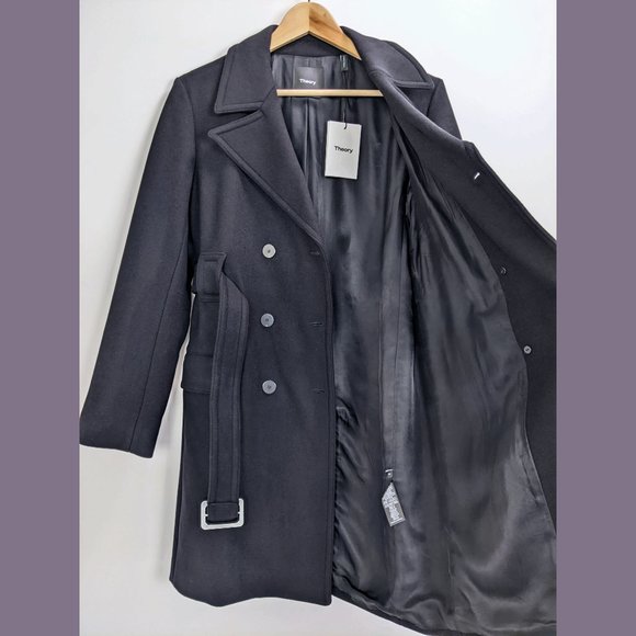 Theory Size S Womens Modus Superlight Wool Blend Long Peacoat in Black - Picture 13 of 16
